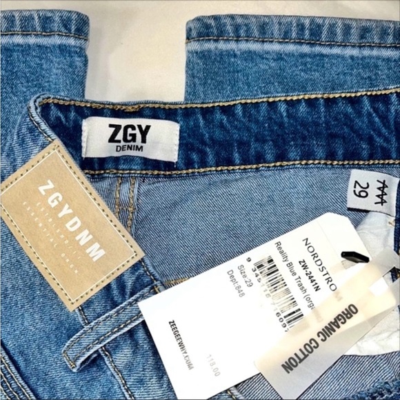 ZGY Denim Reality Blue 100% Organic Cotton High Rise Rip Straight Leg Jeans Sz29 - Picture 14 of 15